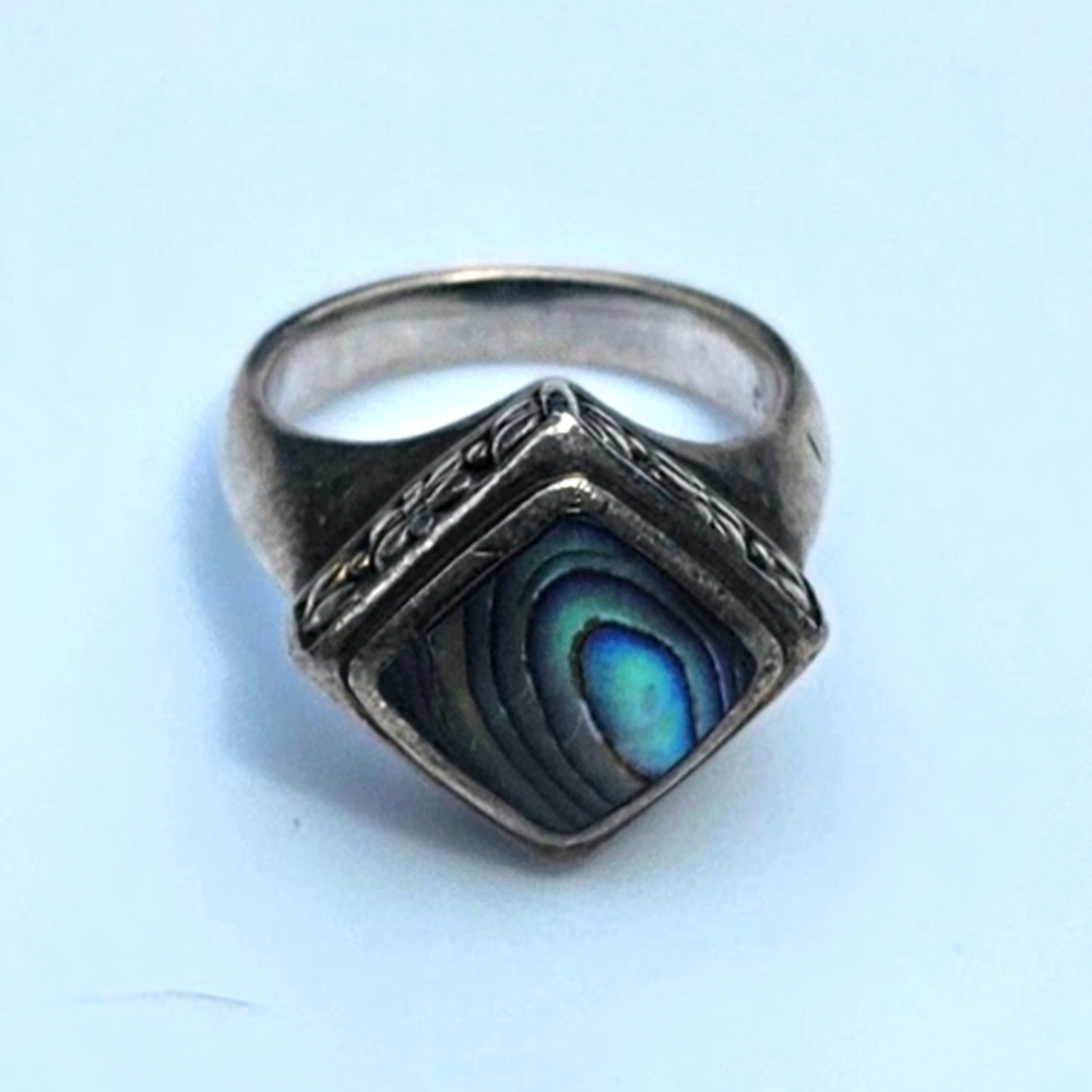 Vintage CFJ Signed Sterling Abalone Ring. - Picture 3 of 9